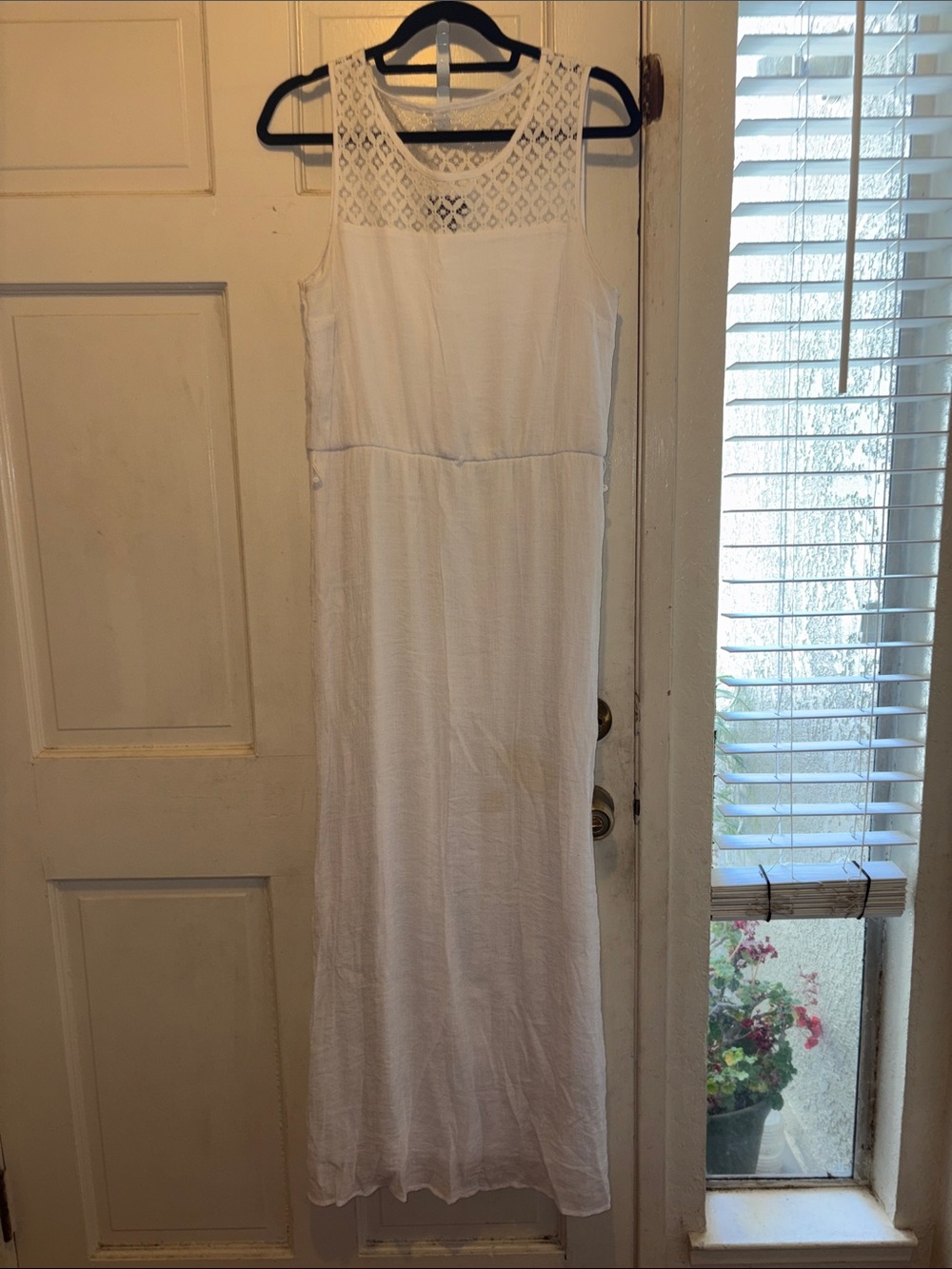AB Studio White Crochet Yoke Dress